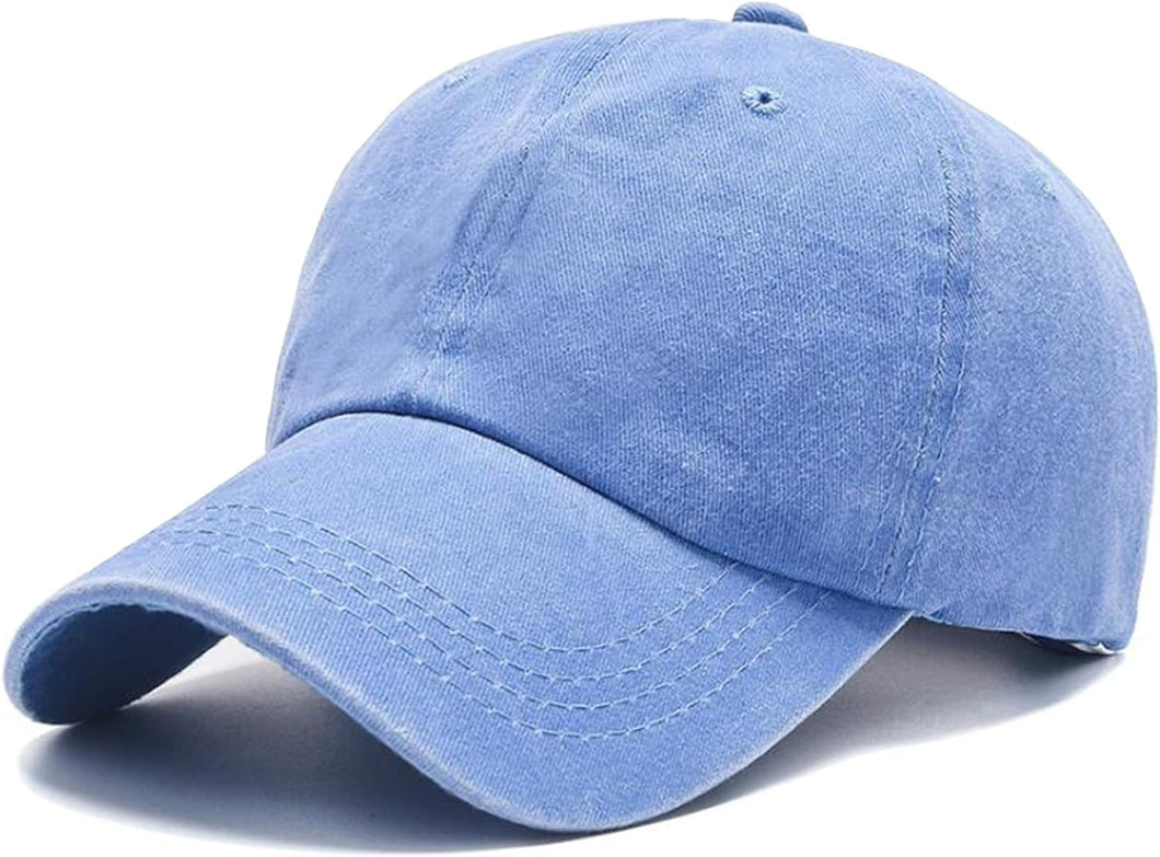 Men's Vintage Washed Light Blue Distressed Baseball Cap