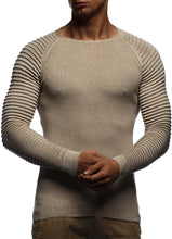 Load image into Gallery viewer, Beige Men&#39;s Rippled Knit Long Sleeve Pullover Sweater