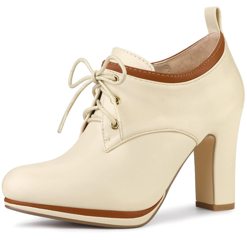 Beige Retro Platform Booty Heels