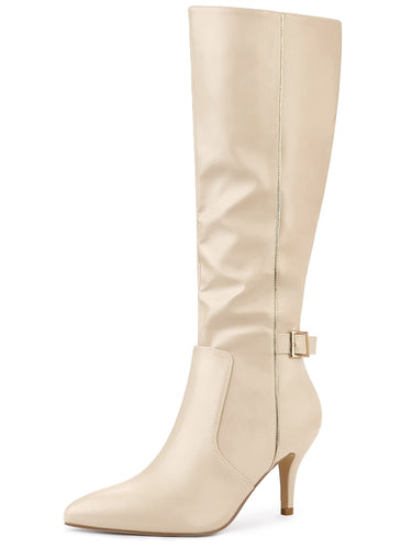 Beige Destiny Black Zipper Knee High Boots