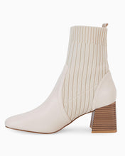 Load image into Gallery viewer, Beige Leather Knit Chunky Heel Ankle Boots