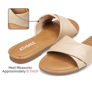 Beige Casual Leather Summer Flat Sandals