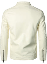 Load image into Gallery viewer, Men&#39;s Off White Leather Stand Collar Style Jacket