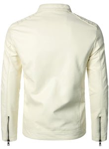 Men's Off White Leather Stand Collar Style Jacket