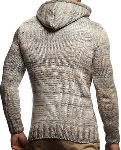 Beige Men's Hooded Cable Knit Long Sleeve Sweater