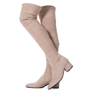 Thigh High Beige Suede Over The Knee Stretch Winter Boot