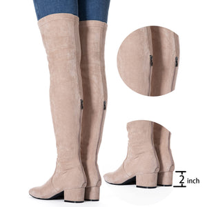 Thigh High Beige Suede Over The Knee Stretch Winter Boot