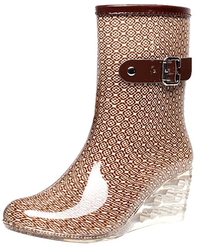 Beigeplaid Designer Style Wedge Waterproof Ankle Booties