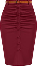 Load image into Gallery viewer, Business Style Navy Blue Belted Button Down Pencil Skirt