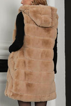 Load image into Gallery viewer, Faux Fur Hooded Pink Leather Striped Sleeveless Vest Coat
