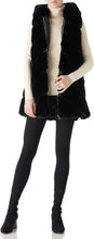 Load image into Gallery viewer, Faux Fur Hooded Black Leather Striped Sleeveless Vest Coat