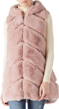 Load image into Gallery viewer, Faux Fur Hooded Pink Leather Striped Sleeveless Vest Coat