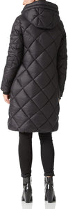 Windproof Black Thick Diamond Quilted Long Sleeve Hooded Winter Coat