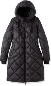 Windproof Champagne Thick Diamond Quilted Long Sleeve Hooded Winter Coat