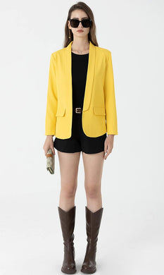 Casual Style Yellow Business Lapel Buttonless Blazer Jacket