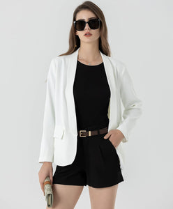 Casual Style White Business Lapel Buttonless Blazer Jacket