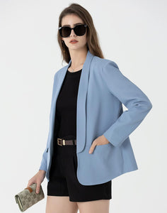 Casual Style Black Business Lapel Buttonless Blazer Jacket