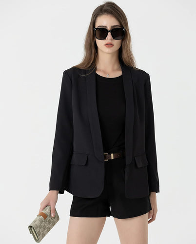 Casual Style Black Business Lapel Buttonless Blazer Jacket