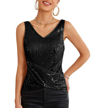 Load image into Gallery viewer, Black Sequin Wrap Style Sleeveless Top