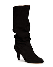 Load image into Gallery viewer, Black Slouchy Kitten Heel Wide Calf Boots