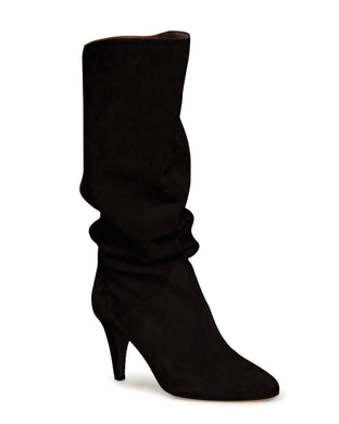 Black Slouchy Kitten Heel Wide Calf Boots
