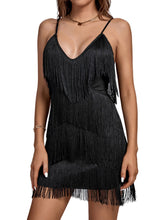 Load image into Gallery viewer, Black Luxury Fringe Sleeveless Cocktail Dress