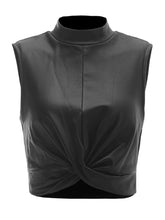 Load image into Gallery viewer, Black Faux Leather Mock Neck Sleeveless Crop Top