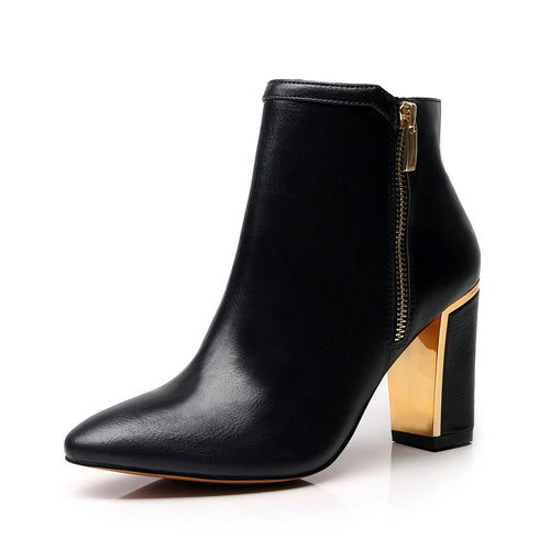 Black Fashion Trendy Faux Leather Ankle Boot