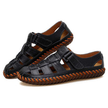 Load image into Gallery viewer, Men&#39;s Black Breathable Leather Outdoor Summer Sandals