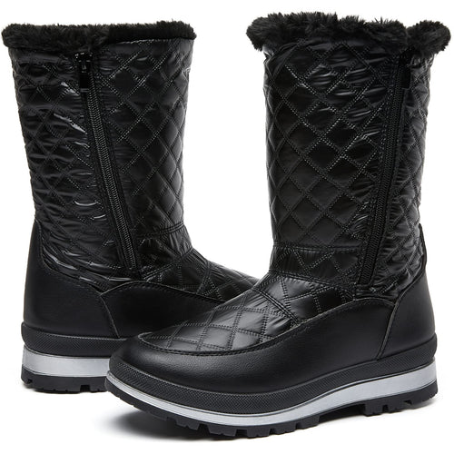 Black Winter Textured Fur Lined Metallic Snow Boots