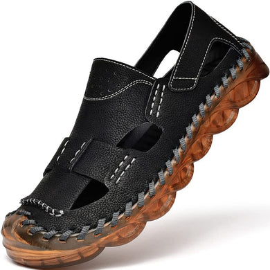 Black Outdoor Men's Leather Closed Toe Sandals
