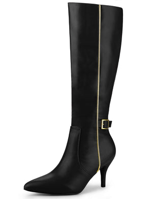 Black Sleek Gold Zipper Knee High Boots