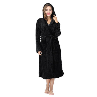 Black Soft & Plush Long Sleeve Hooded Robe