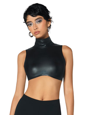 Black Future Chic Faux Leather Crop Top