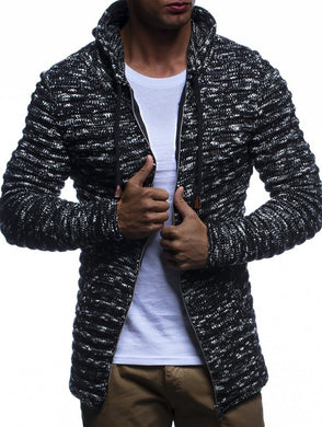 Men's Black Rippled Long Sleeve Knit Hoodie