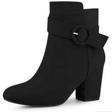 Load image into Gallery viewer, Black Chic Suede Round Toe Buckle Heel Ankle Boots