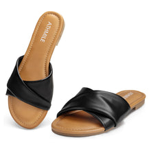 Load image into Gallery viewer, Black Casual Leather Summer Flat Sandals