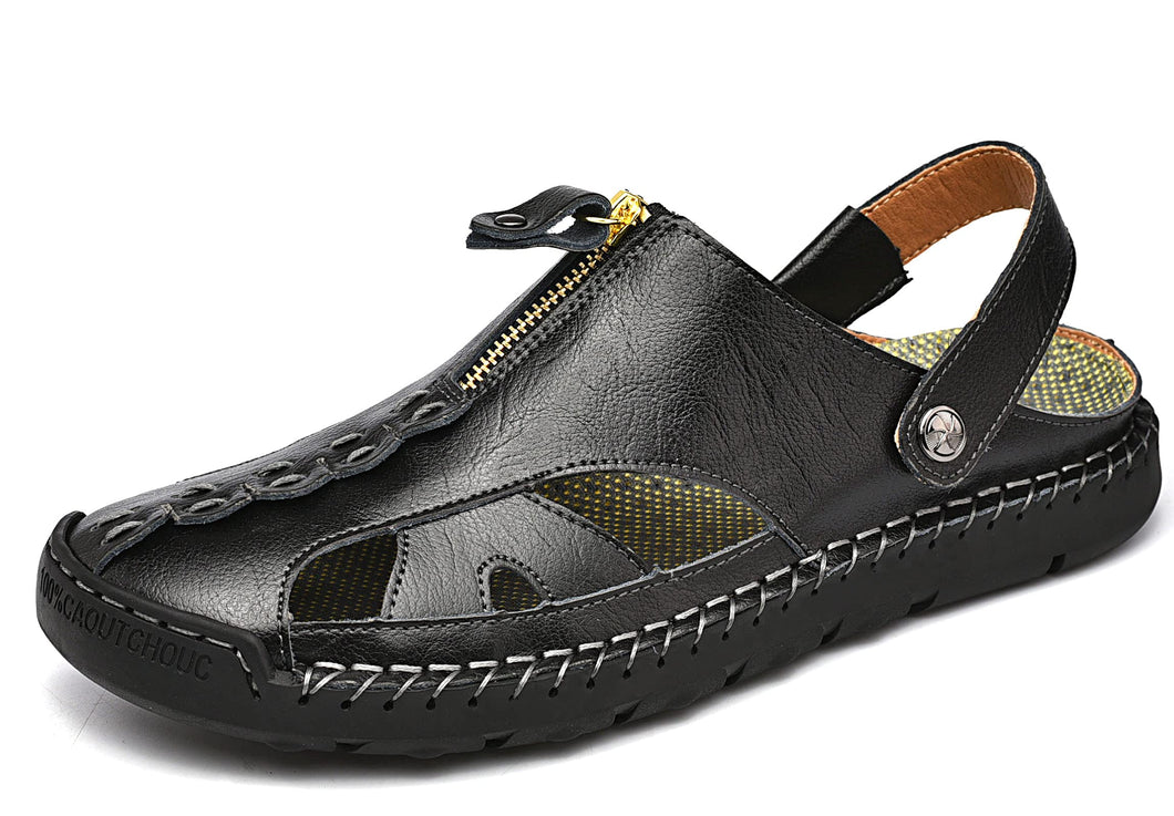 Black Men's Leather Closed Toe Outdoor Sandals