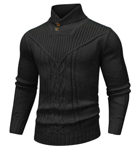 Men's Black Shawl Collar Cable Knit Sweater