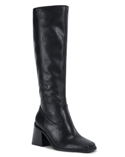 Black Wide Calf Square Heel Knee High Boots