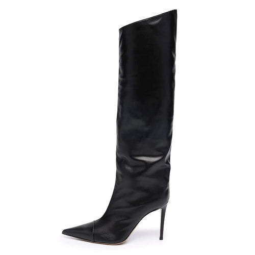 Black Fashion Forward Metallic Knee High Stiletto Boots