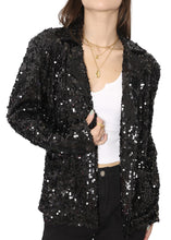 Load image into Gallery viewer, Black Sequined Sparkle Open Front Party Blazer