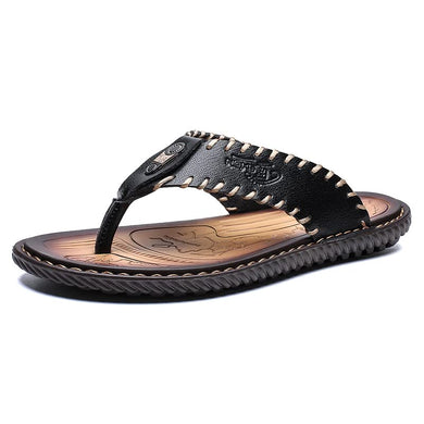 Crafted Black Men's Leather Flip Flop Sandals