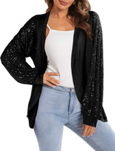 Load image into Gallery viewer, Black Stylish Knit Sequin Sleeve Cardigan Jacket