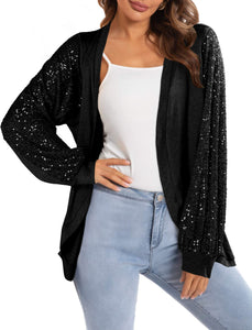 Black Stylish Knit Sequin Sleeve Cardigan Jacket