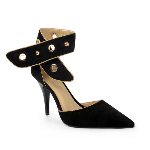 Black Designer Style Faux Suede Heels