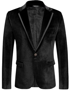 Men's Black Designer Style Velvet Lapel Long Sleeve Blazer