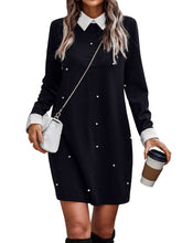 Load image into Gallery viewer, Black Pearl Beaded Long Sleeve Sweater Dress