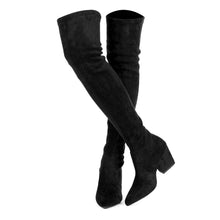 Load image into Gallery viewer, Black Thigh High Suede Over The Knee Stretch Boot