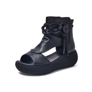 Black High Top Leather Boot Sandals
